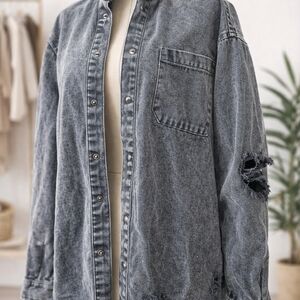 Forever 21 Distressed Gray Denim Jacket